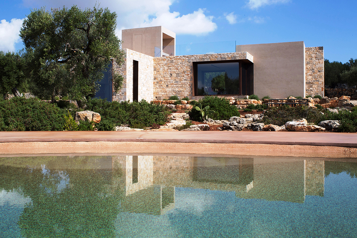 piscine naturelle intégrée dans une architecture contemporaine